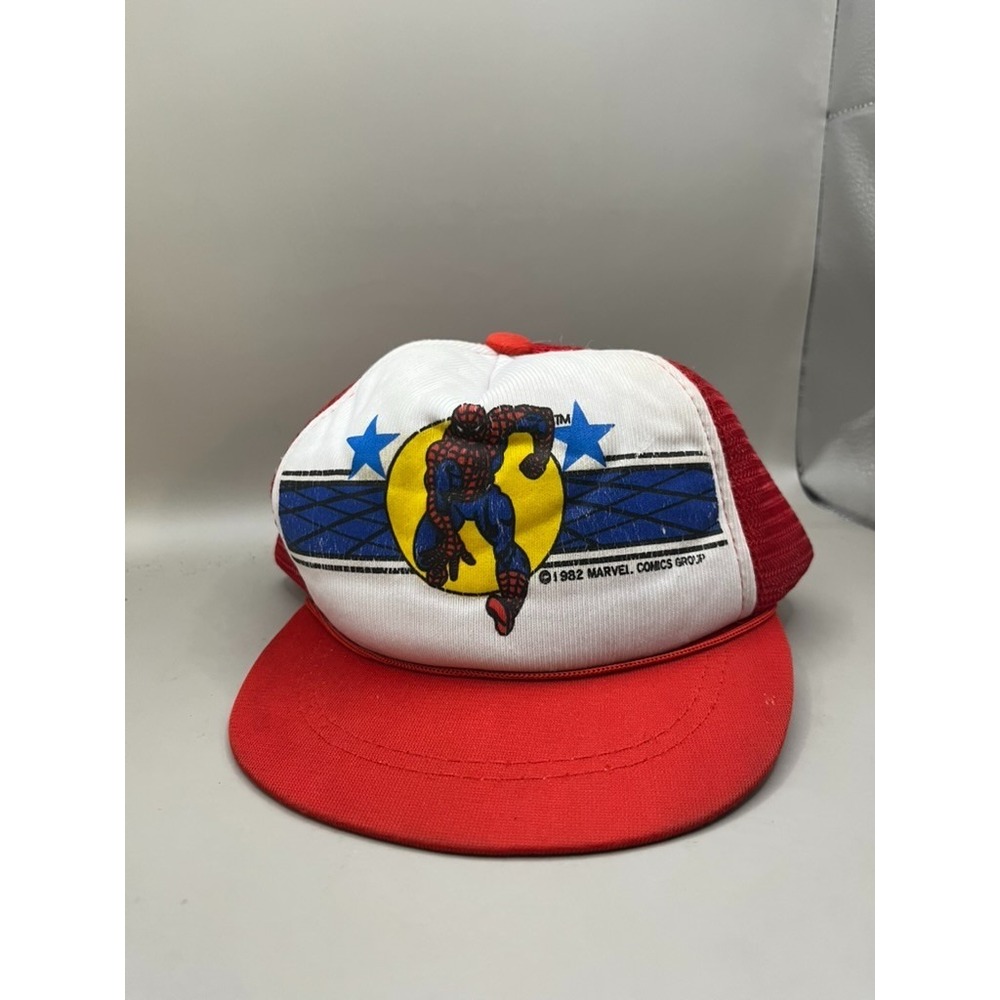 Vintage 1982 Spiderman Snapback Trucker Hat Kids Red and White